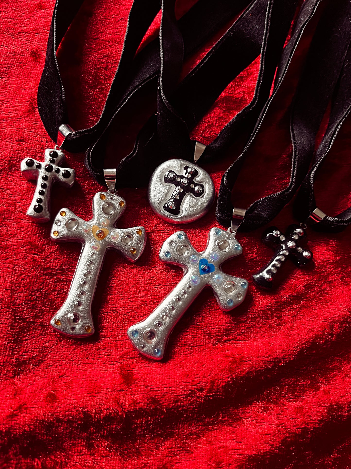 Mini Silver & Black Cross Choker