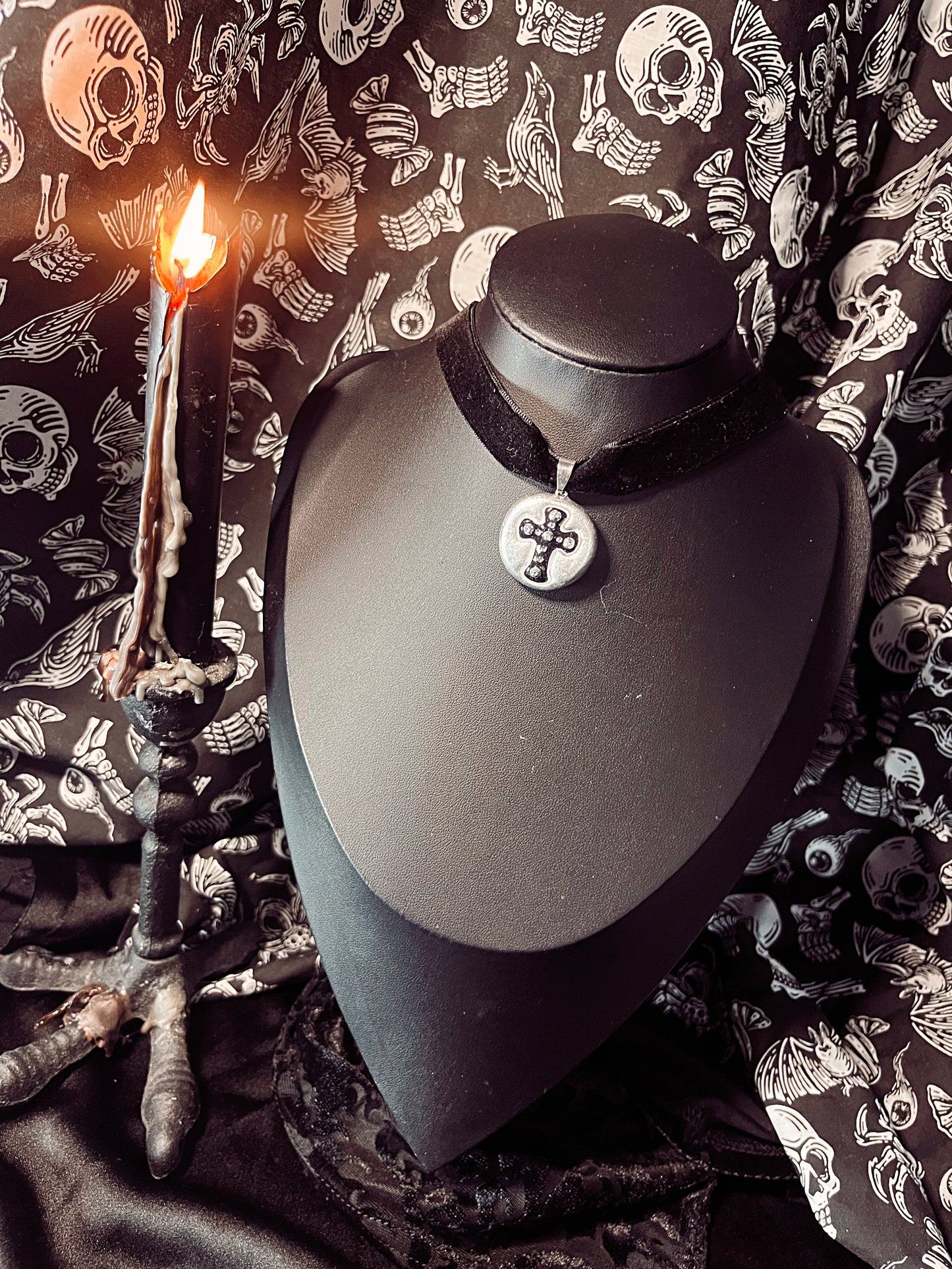 Mini Silver & Black Cross Choker