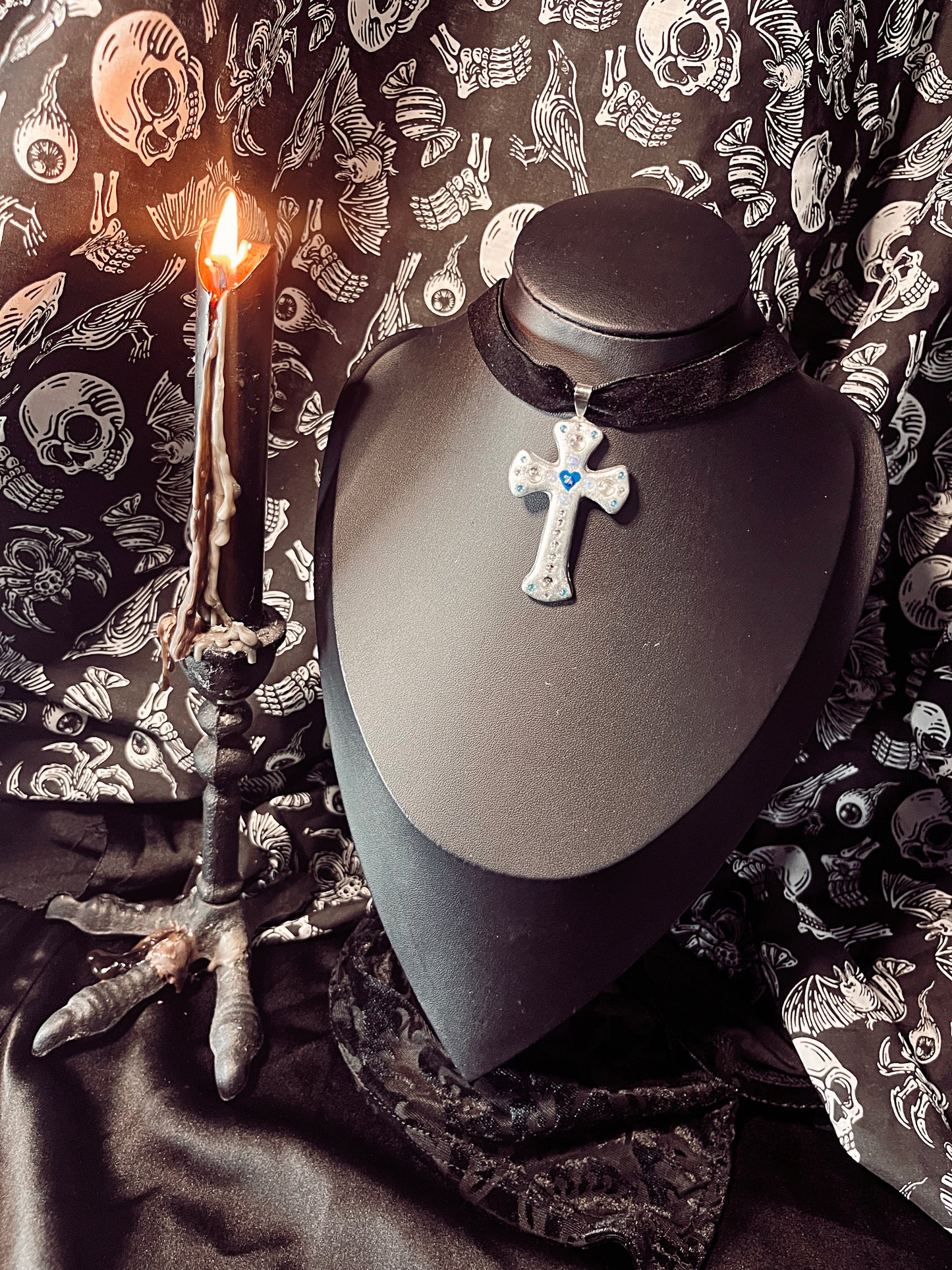 Blue & Silver Cross Choker