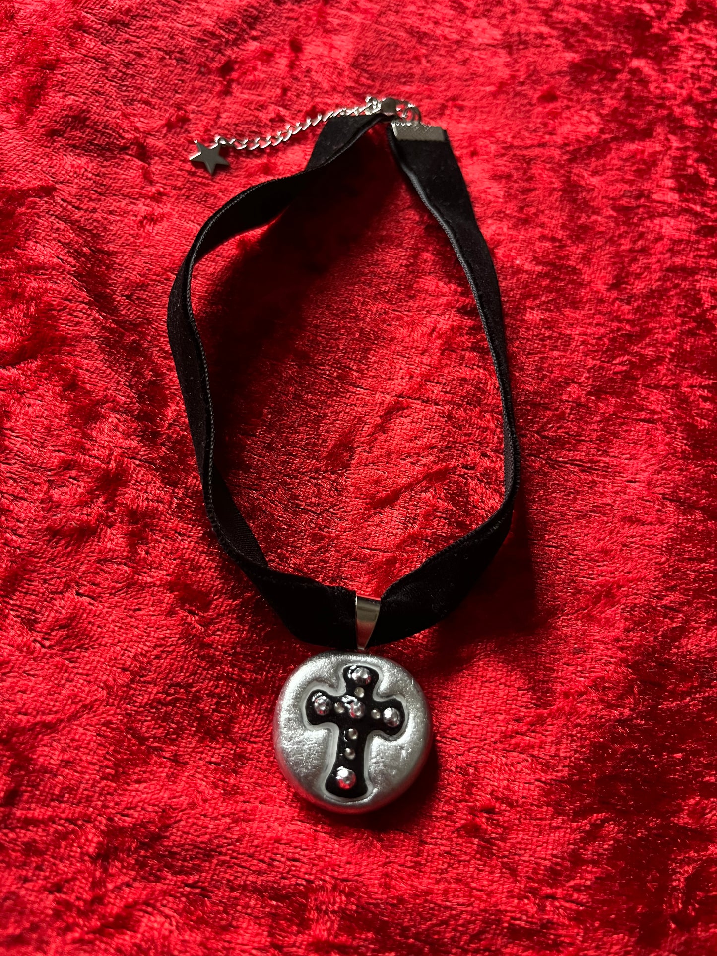 Mini Silver & Black Cross Choker