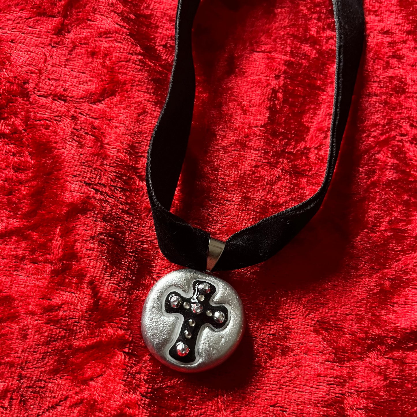 Mini Silver & Black Cross Choker