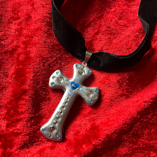 Blue & Silver Cross Choker