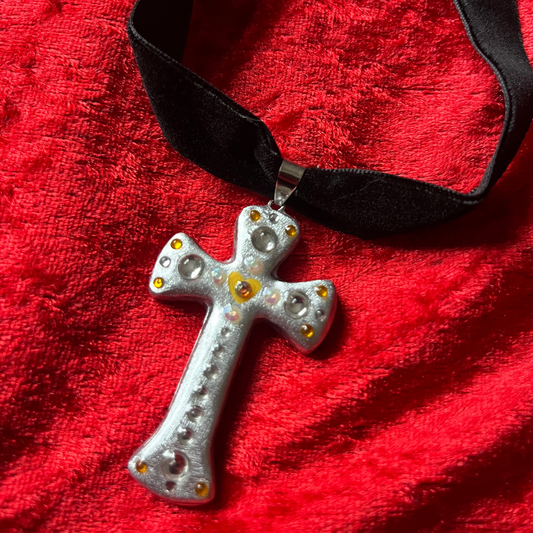 Yellow & Silver Cross Choker